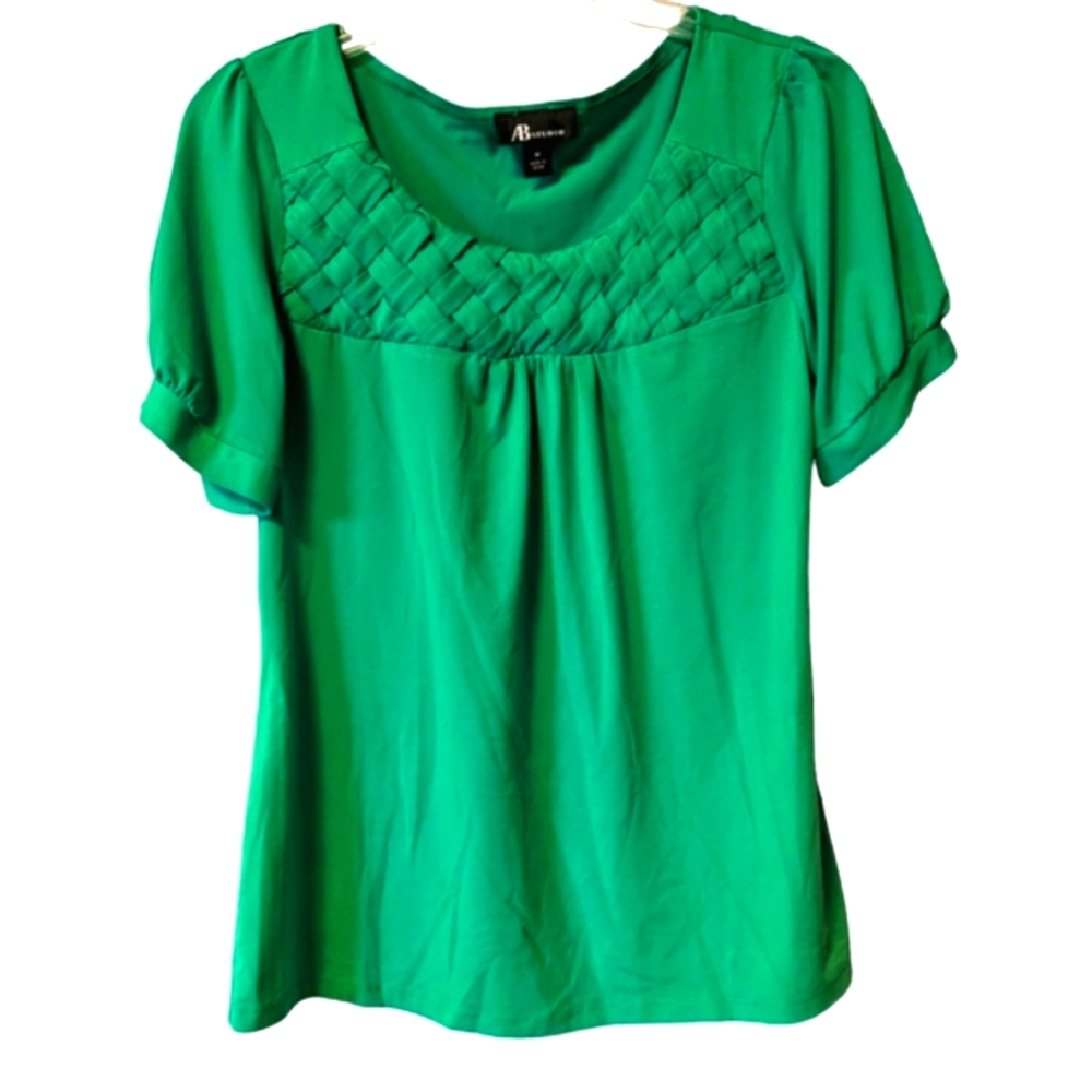💕SALE💕 AB Studio Green Short Sleeve Top Sz. M - Picture 2 of 8